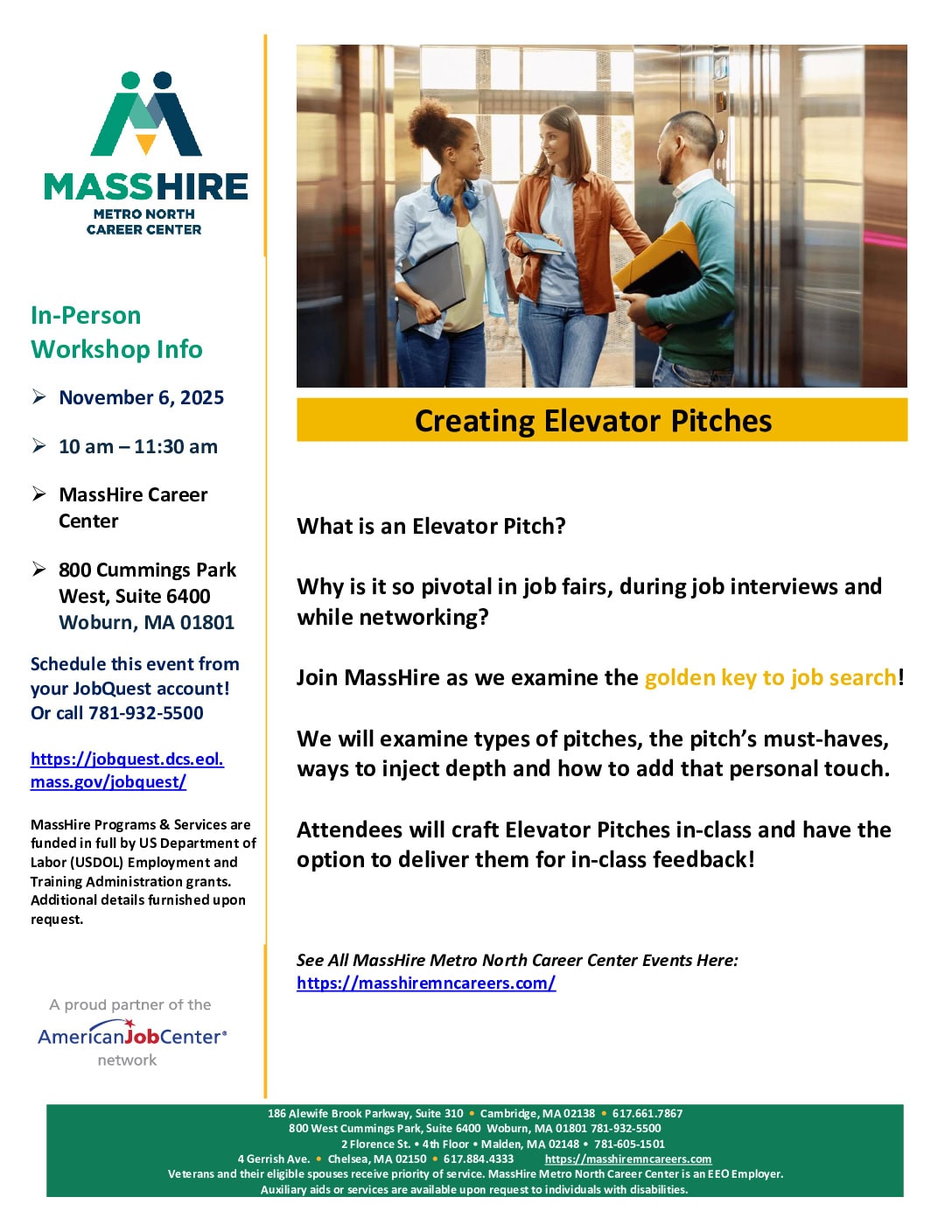 Creating Elevator Pitches.workshop.flyer.inperson.Woburn.20251106
