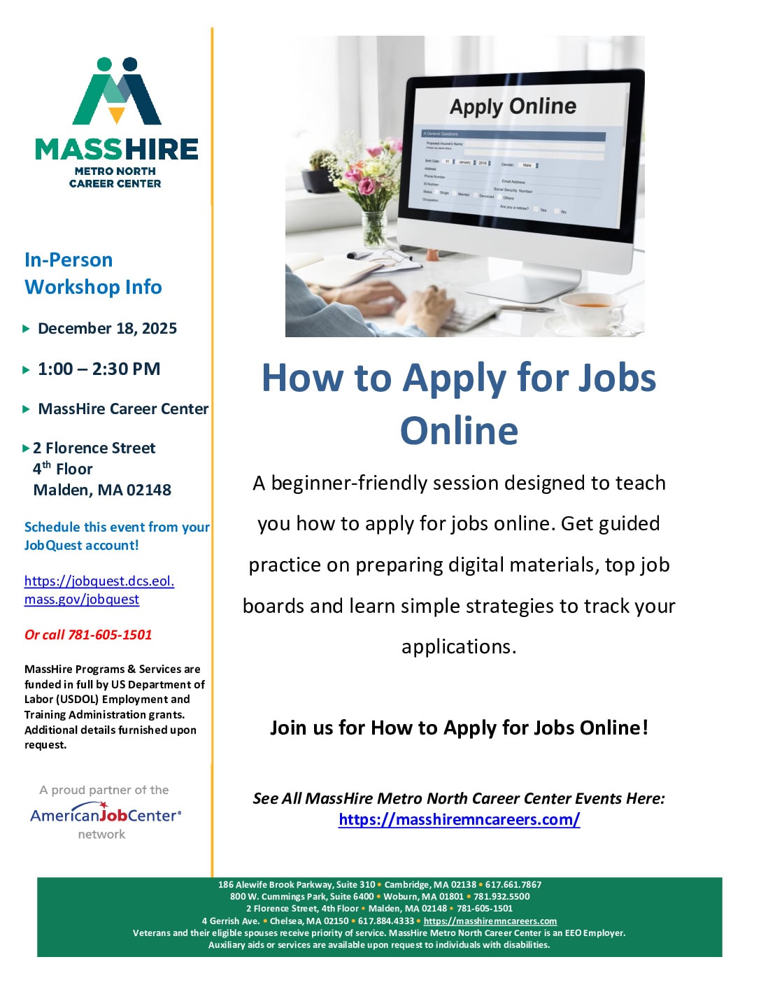 How to Apply for Jobs Online – flyer – inperson Malden – 20251218
