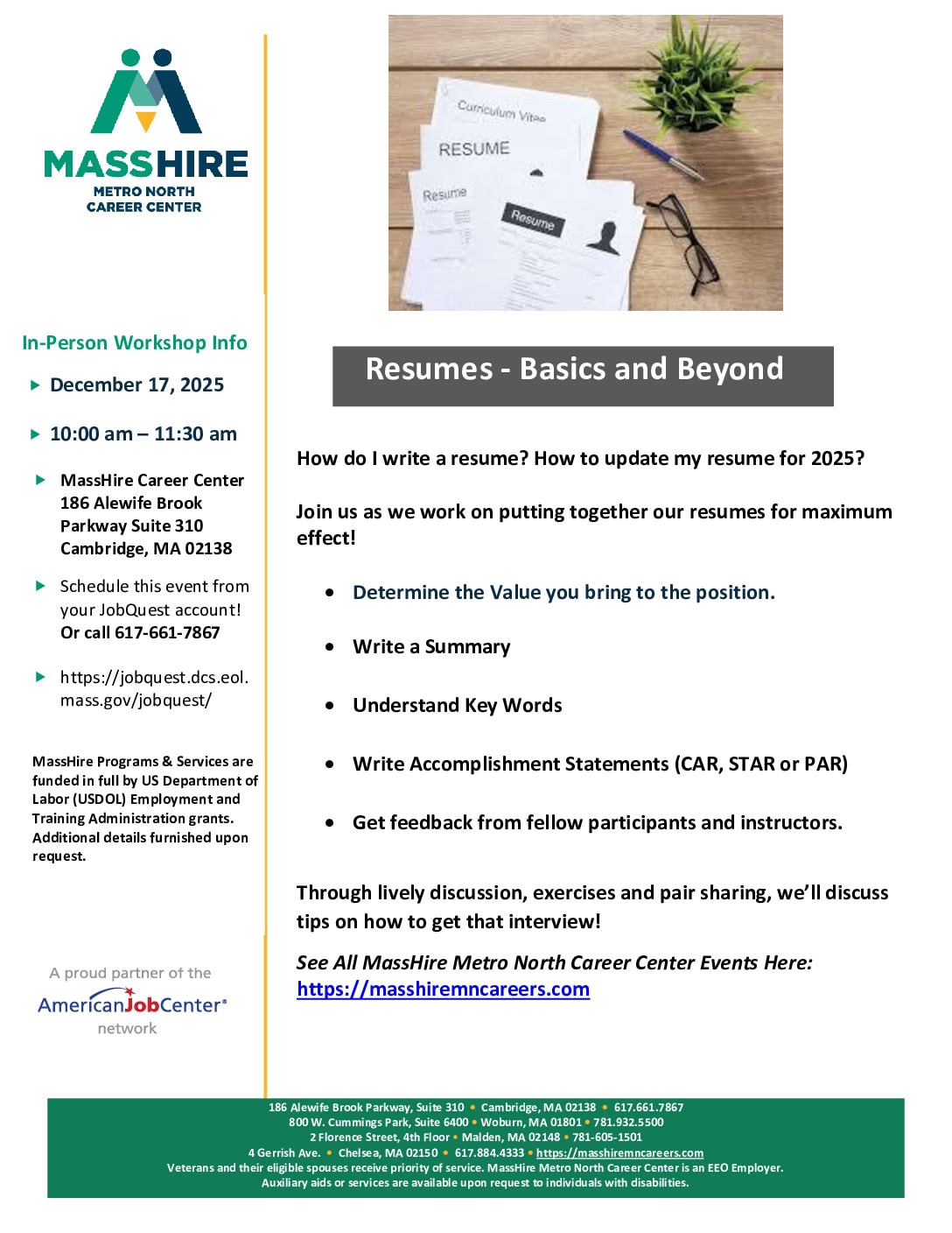 Resume Basics and Beyond.workshop.flyer.in person.Cambridge.20251217